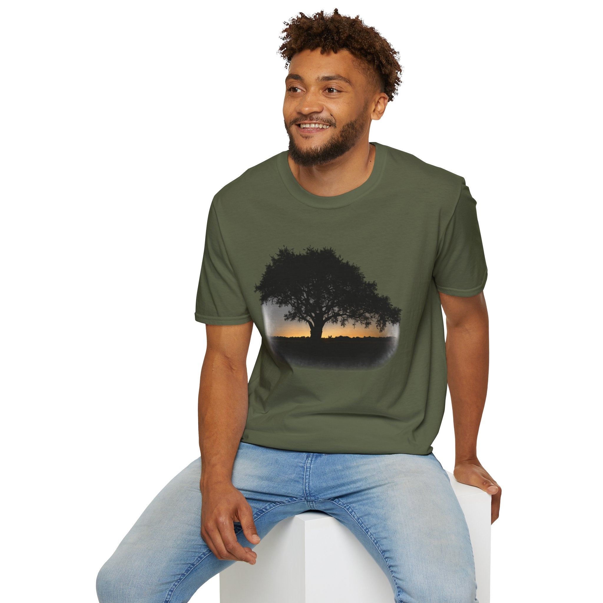 Tree of Clues Sunset T-Shirt — Silhouette Nature Graphic Tee