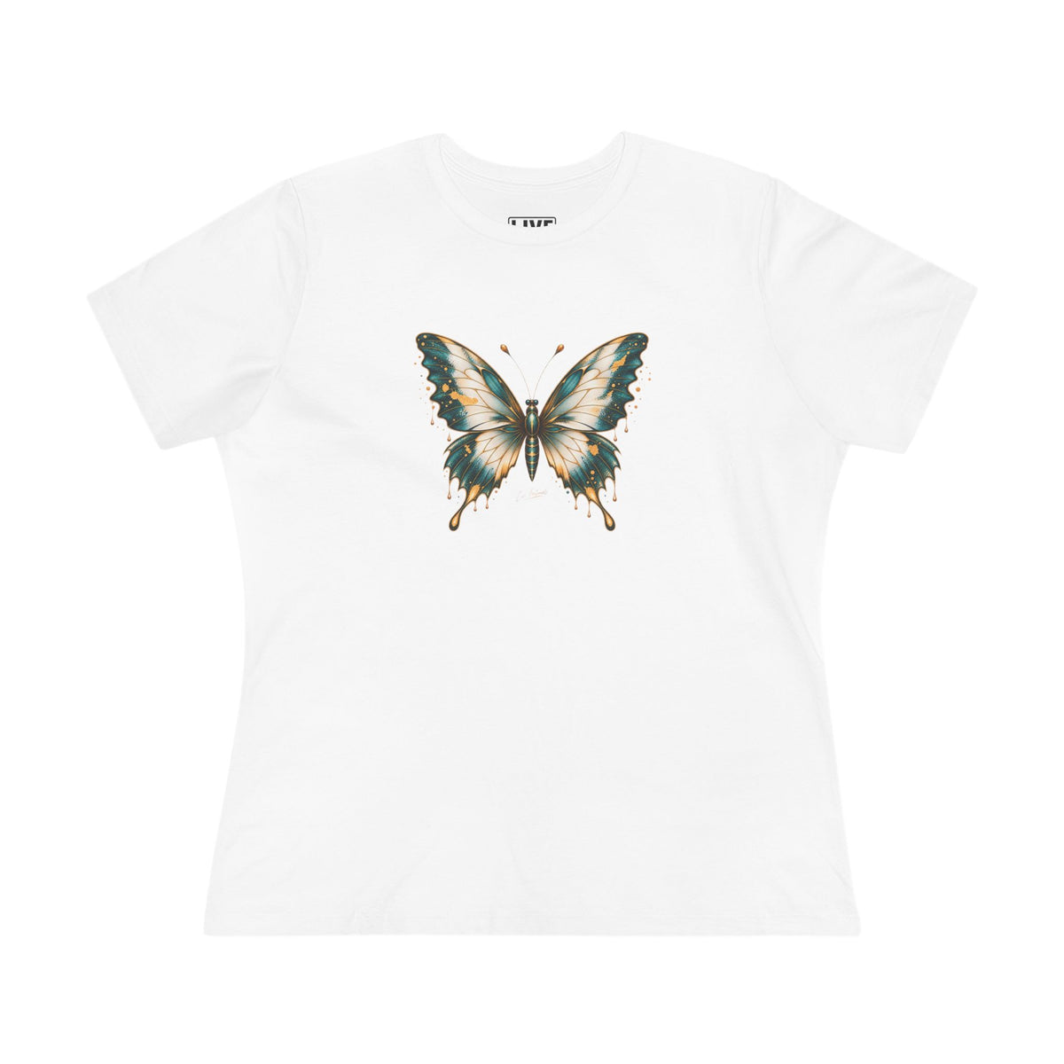Butterfly Graphic Tee — Teal & Gold Vintage Butterfly Women's T-Shirt