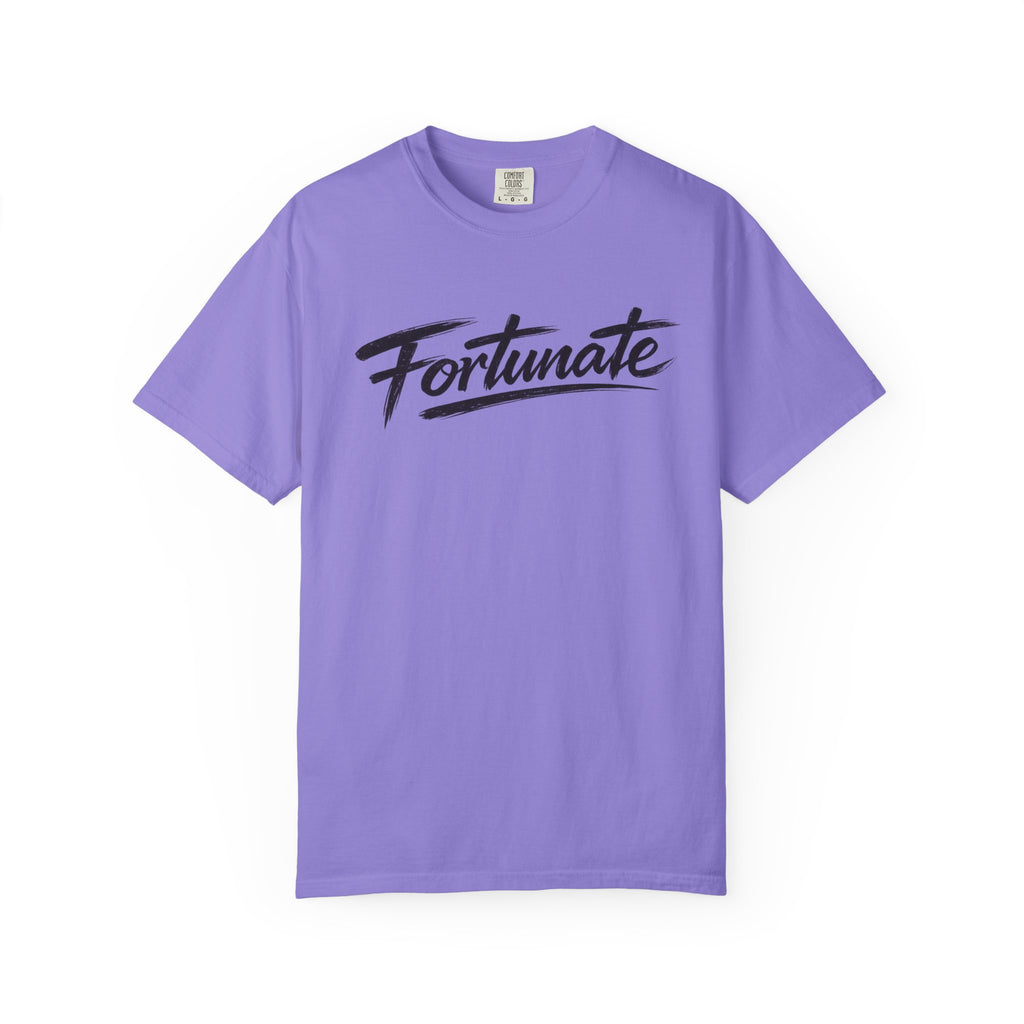 Fortunate Script T-Shirt — Casual Graphic Tee with 'Fortunate' Handwritten Logo
