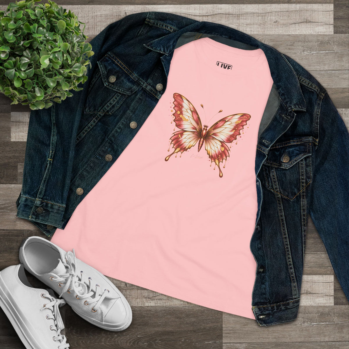 Butterfly Graphic Tee — Women's Dusty Rose Butterfly Shirt