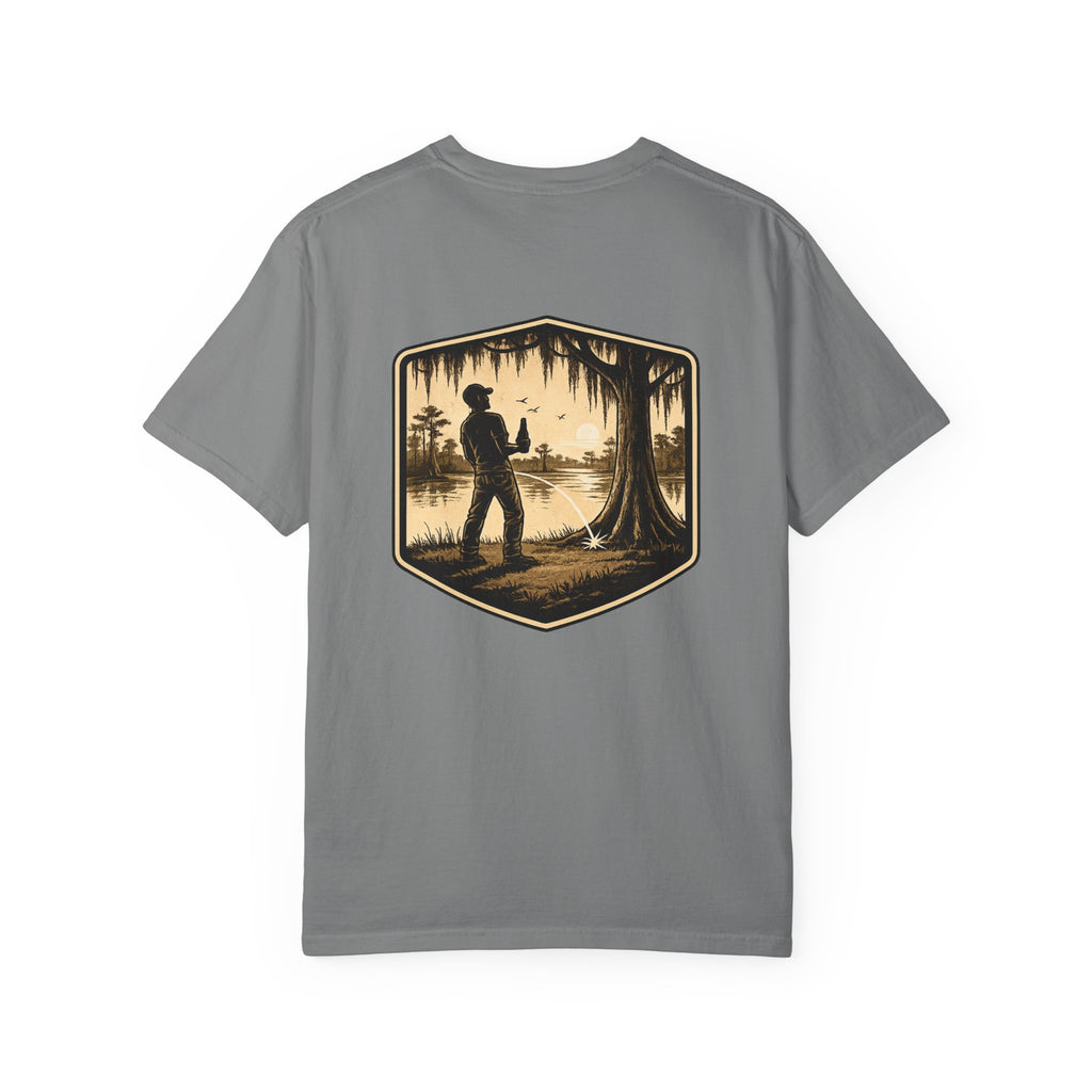 Fishing Lake Scene T-Shirt — Vintage Angler Silhouette Tee