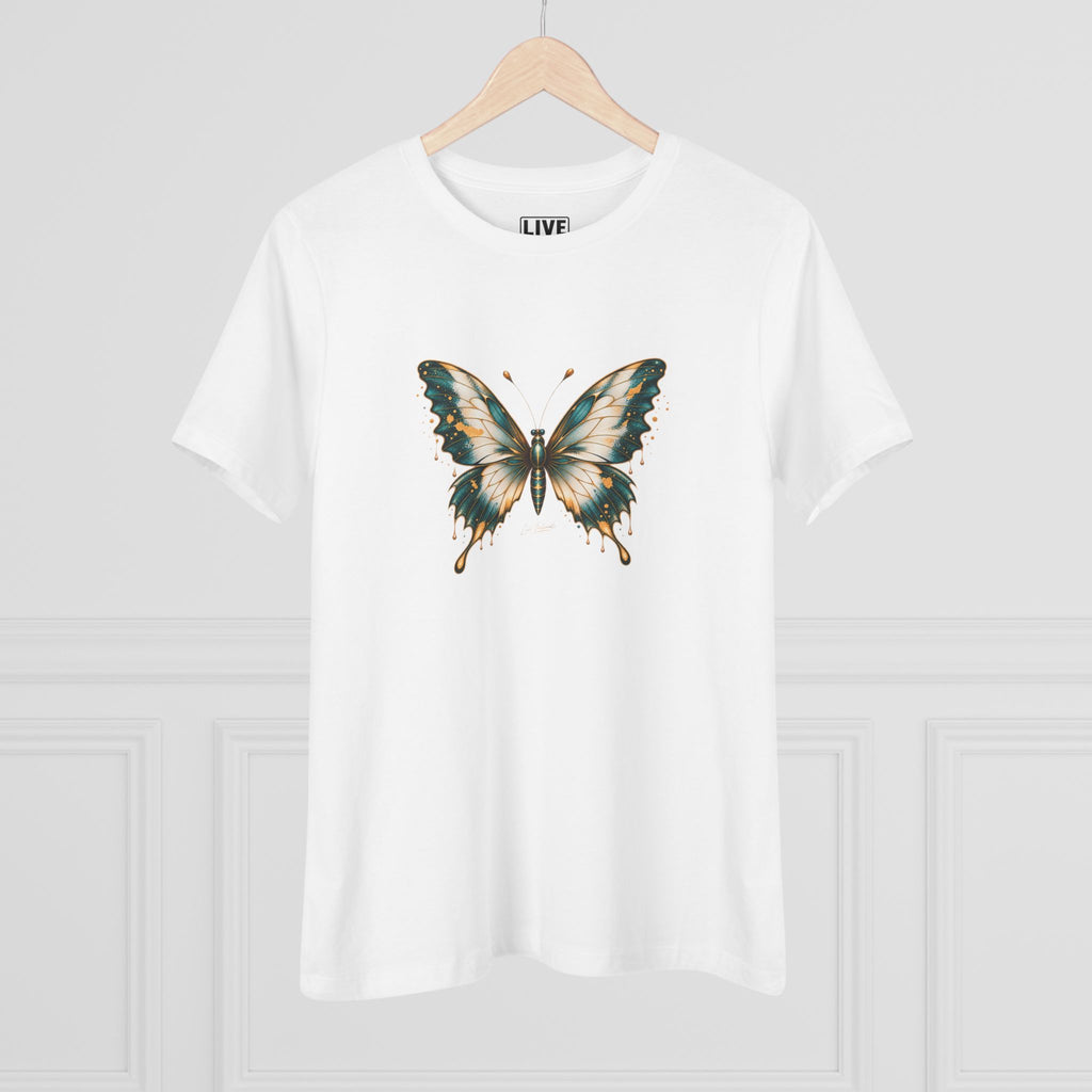 Butterfly Graphic Tee — Teal & Gold Vintage Butterfly Women's T-Shirt
