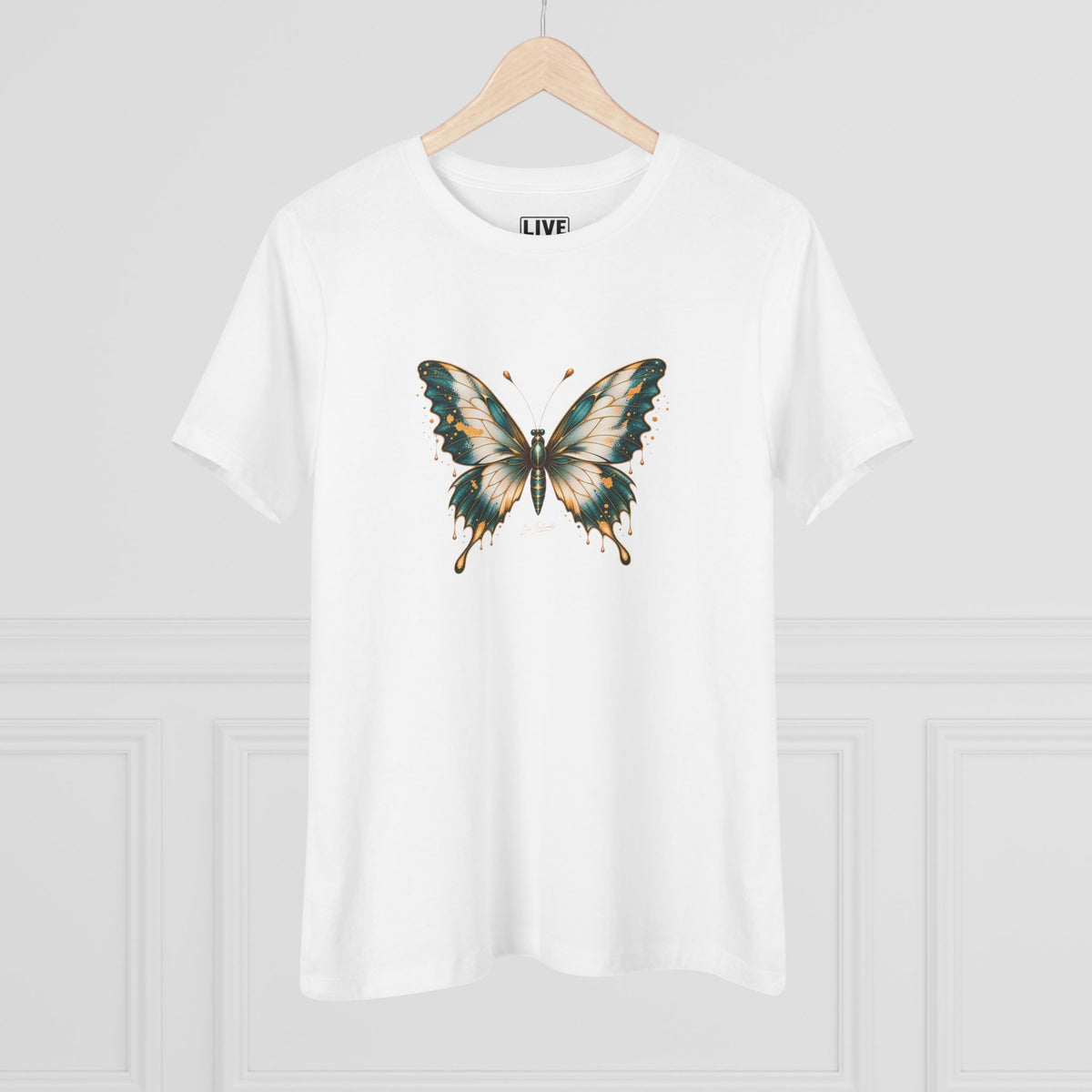 Butterfly Graphic Tee — Teal & Gold Vintage Butterfly Women's T-Shirt