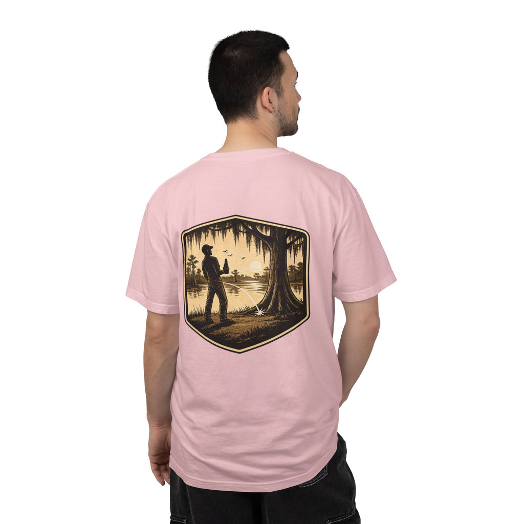 Fishing Lake Scene T-Shirt — Vintage Angler Silhouette Tee