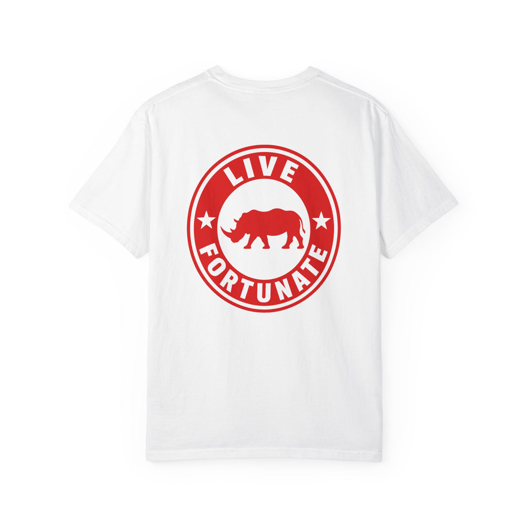 Live Fortunate Rhino T-Shirt — Red Rhino Logo Tee
