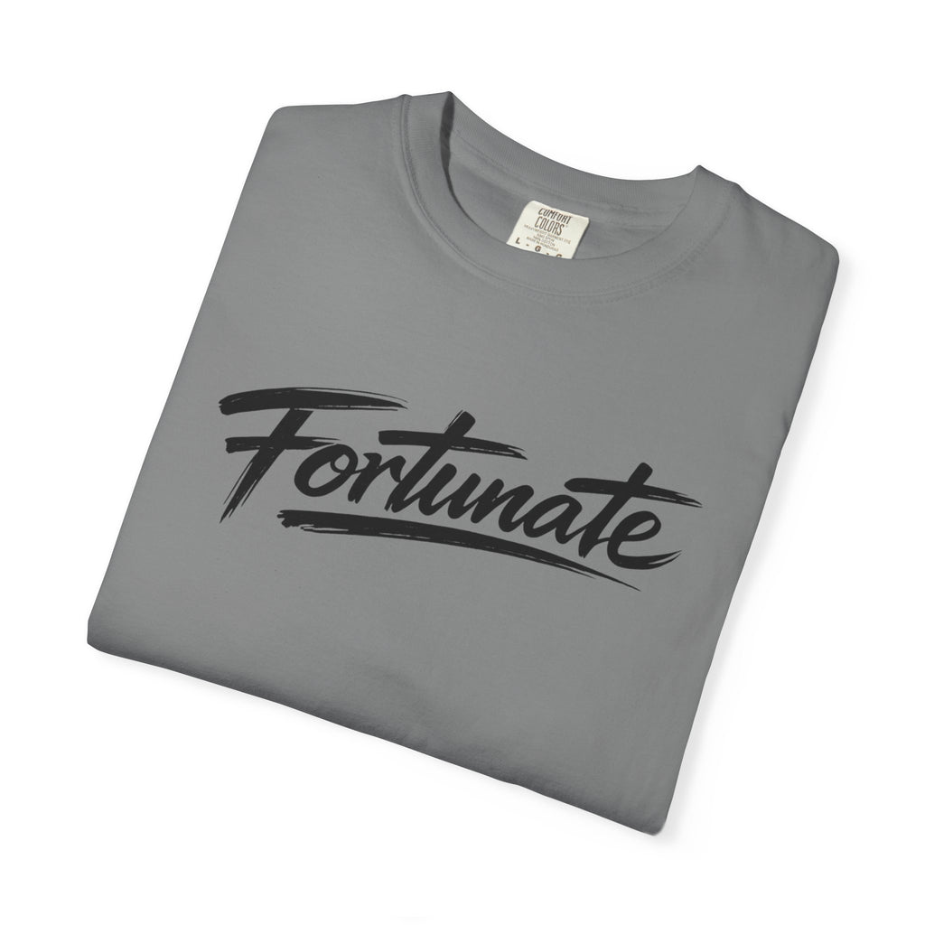 Fortunate Script T-Shirt — Casual Graphic Tee with 'Fortunate' Handwritten Logo