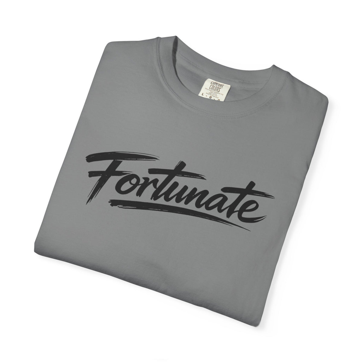 Fortunate Script T-Shirt — Casual Graphic Tee with 'Fortunate' Handwritten Logo
