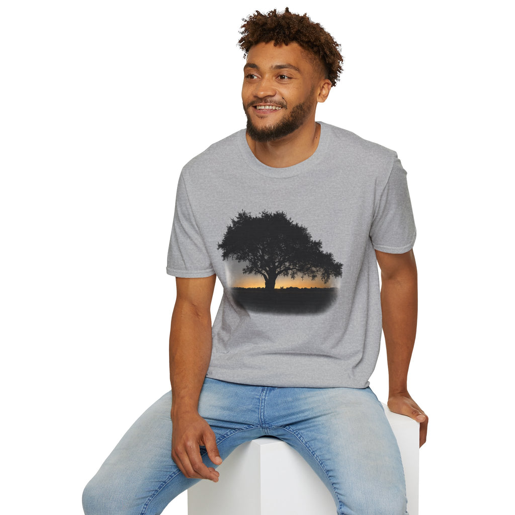 Tree of Clues Sunset T-Shirt — Silhouette Nature Graphic Tee