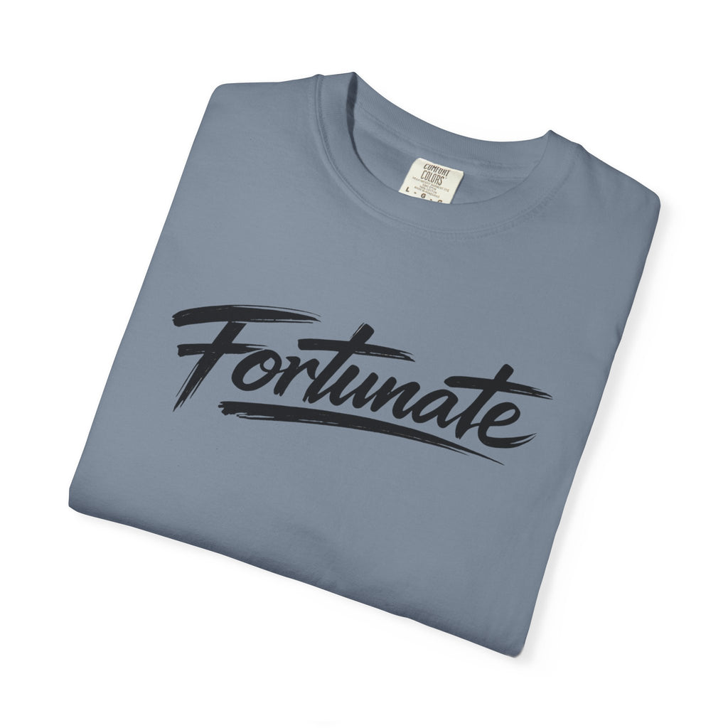 Fortunate Script T-Shirt — Casual Graphic Tee with 'Fortunate' Handwritten Logo