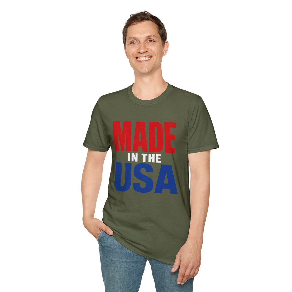 Made in USA T-Shirt — Patriotic Red & Blue Graphic Tee