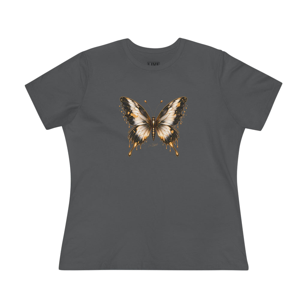 Butterfly Graphic Tee — Black/Antique White/Gold butterfly