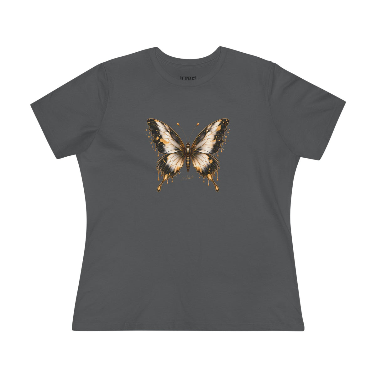 Butterfly Graphic Tee — Black/Antique White/Gold butterfly