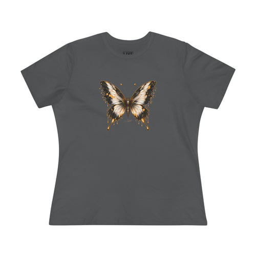 Butterfly Graphic Tee — Black/Antique White/Gold butterfly
