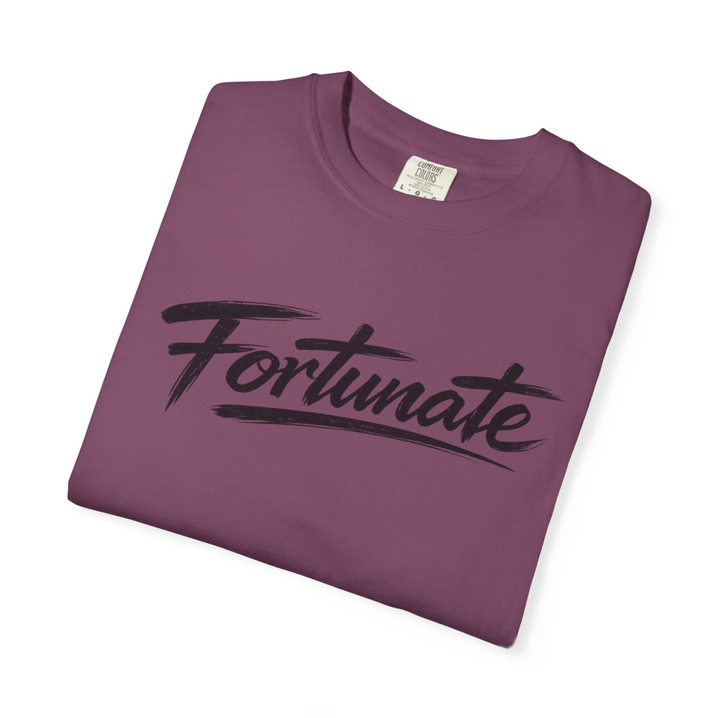 Fortunate Script T-Shirt — Casual Graphic Tee with 'Fortunate' Handwritten Logo