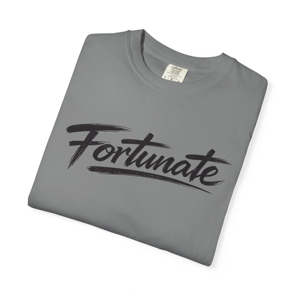 Fortunate Script T-Shirt — Casual Graphic Tee with 'Fortunate' Handwritten Logo