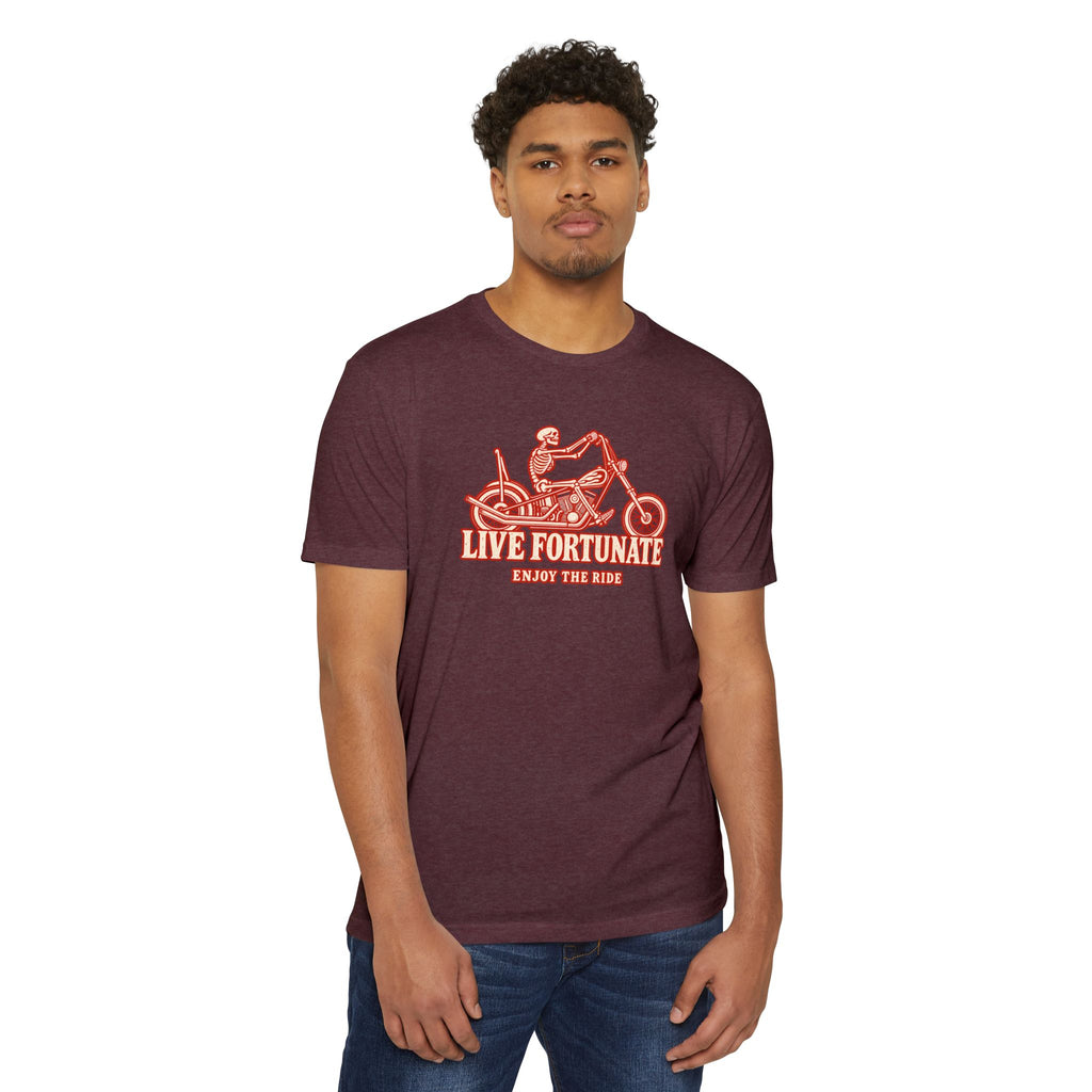 Live Fortunate Enjoy the Ride Skeleton Motorcycle Tee