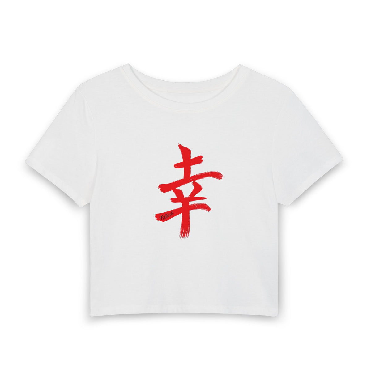Women's Baby Tee - Red Brushstroke 'Happiness' Kanji Crop Top
