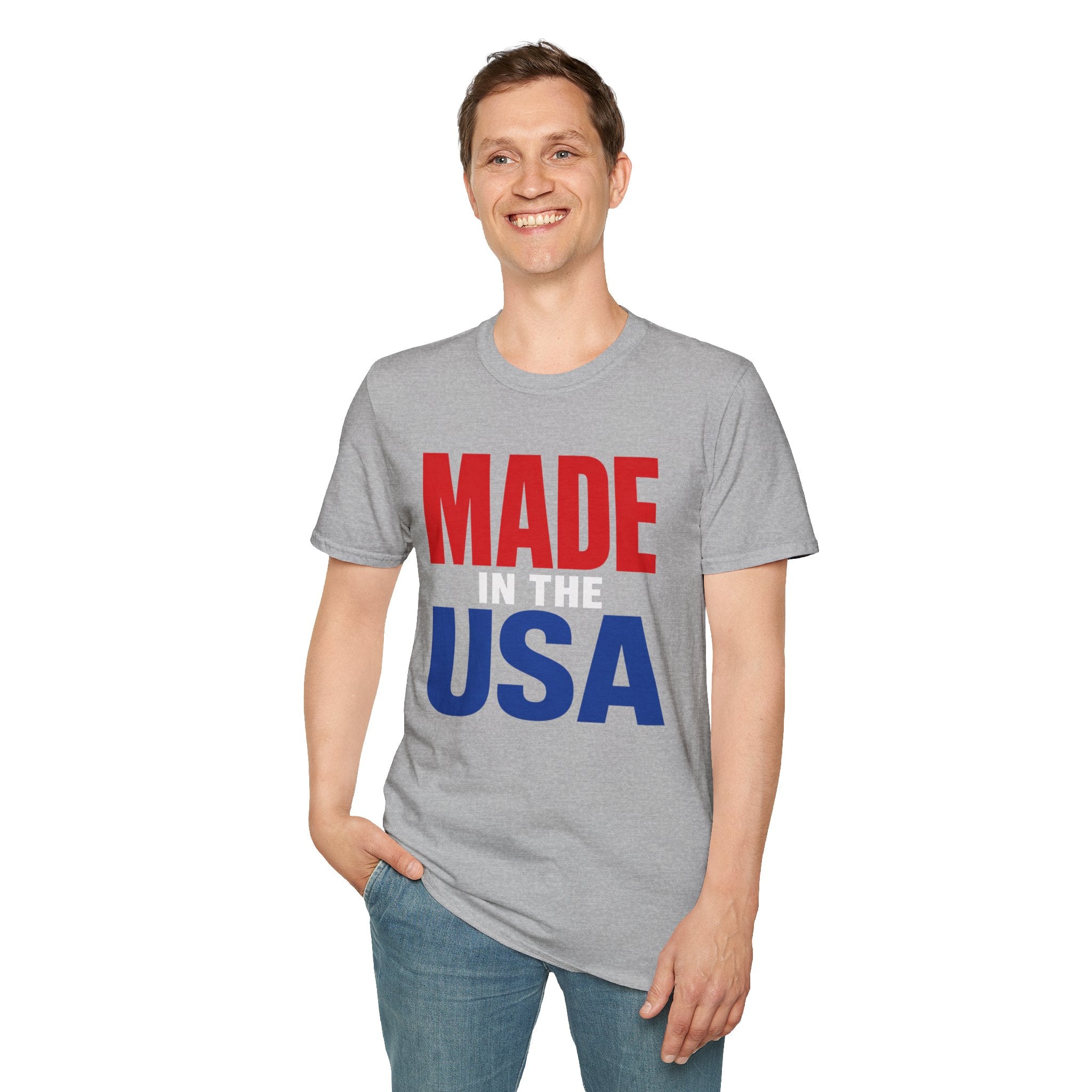 Made in USA T-Shirt — Patriotic Red & Blue Graphic Tee