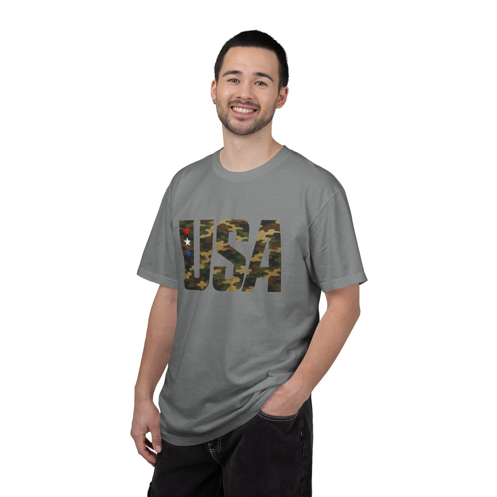 USA Camo Graphic T‑Shirt — Patriotic Military Style Tee
