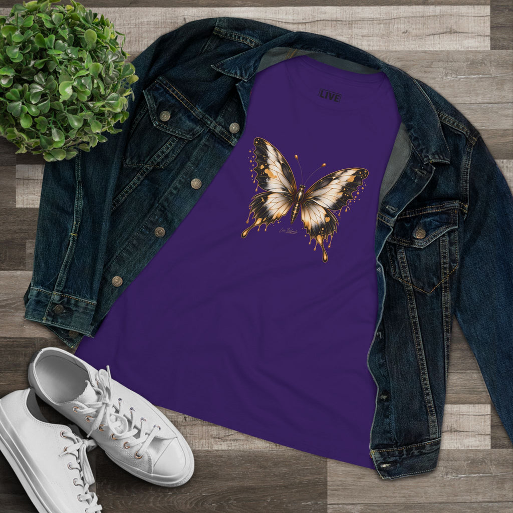 Butterfly Graphic Tee — Black/Antique White/Gold butterfly