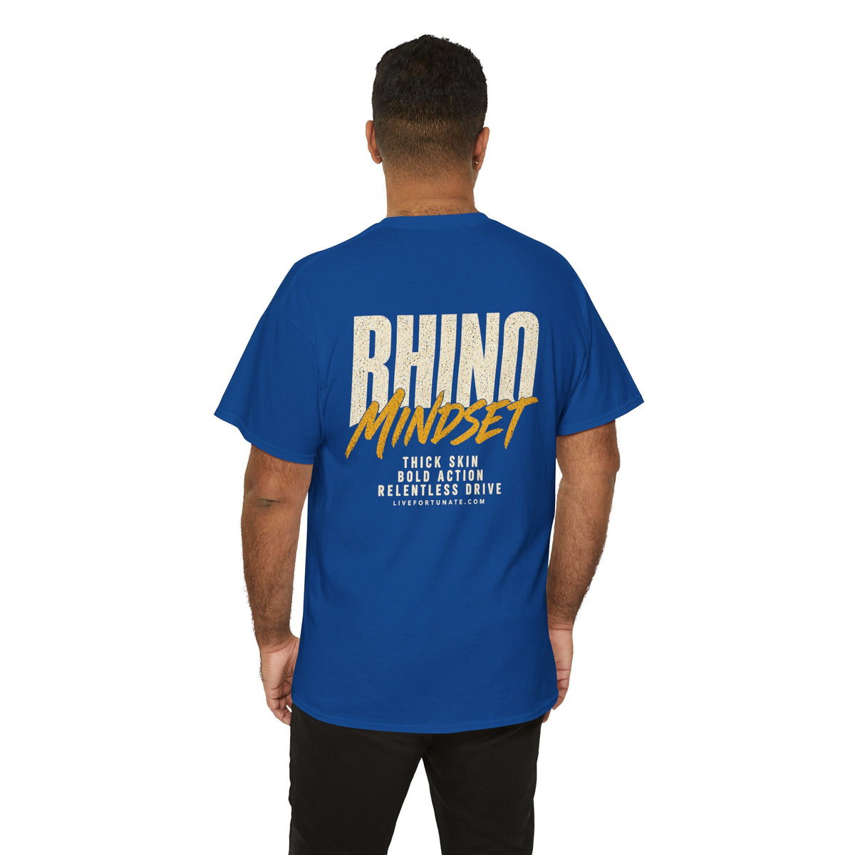 Rhino Mindset Men’s Front & Back Graphic T-Shirt | Live Fortunate