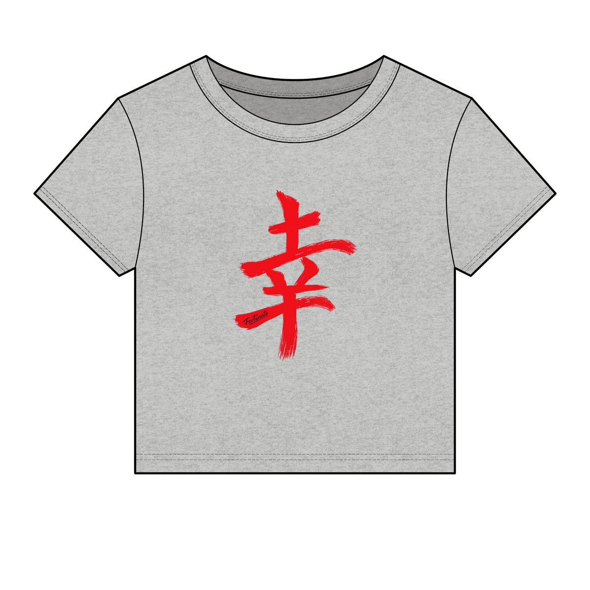 Happiness Kanji Women’s Baby Tee — Red Brushstroke Graphic