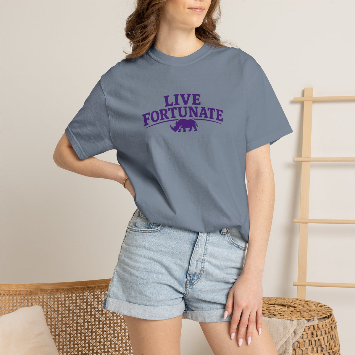Live Fortunate Rhino Graphic T‑Shirt