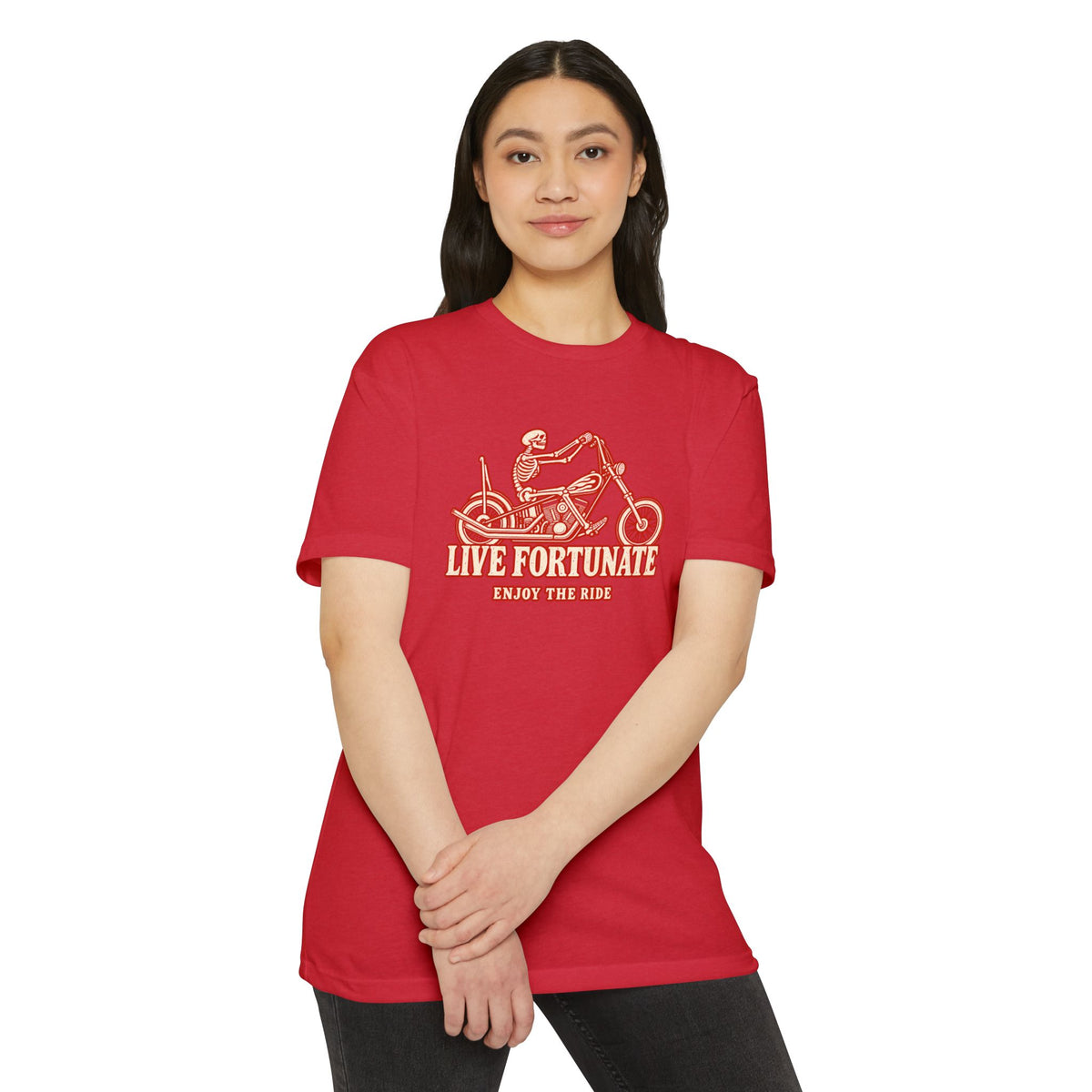 Live Fortunate Enjoy the Ride Skeleton Motorcycle Tee