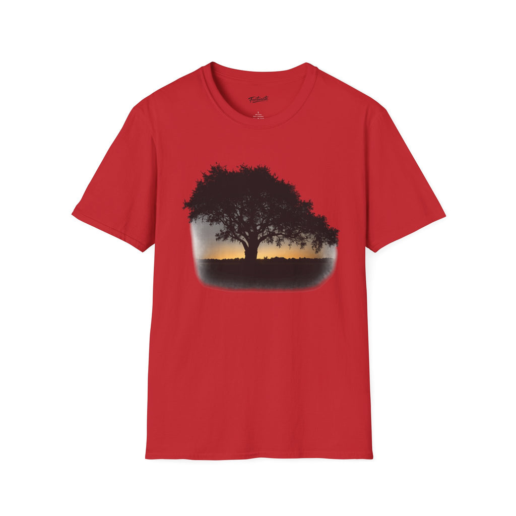 Tree of Clues Sunset T-Shirt — Silhouette Nature Graphic Tee