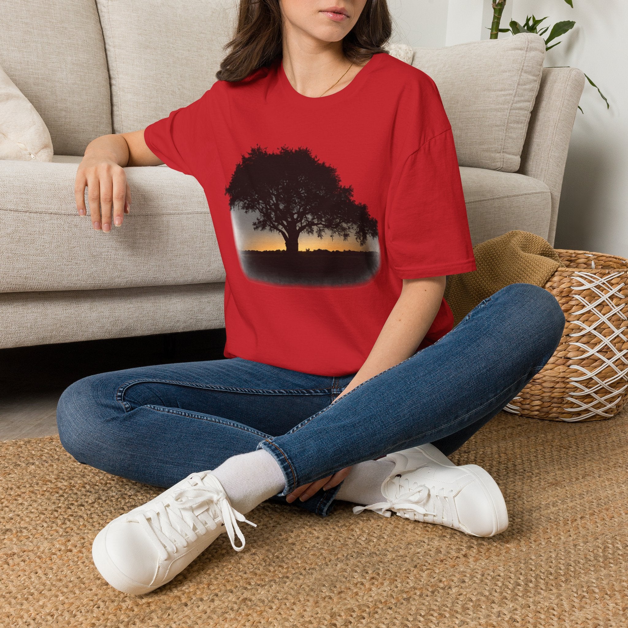Tree of Clues Sunset T-Shirt — Silhouette Nature Graphic Tee