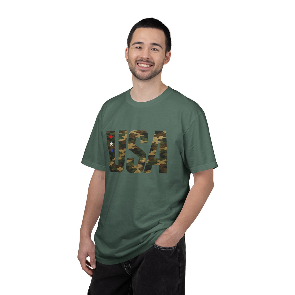 USA Camo Graphic T‑Shirt — Patriotic Military Style Tee