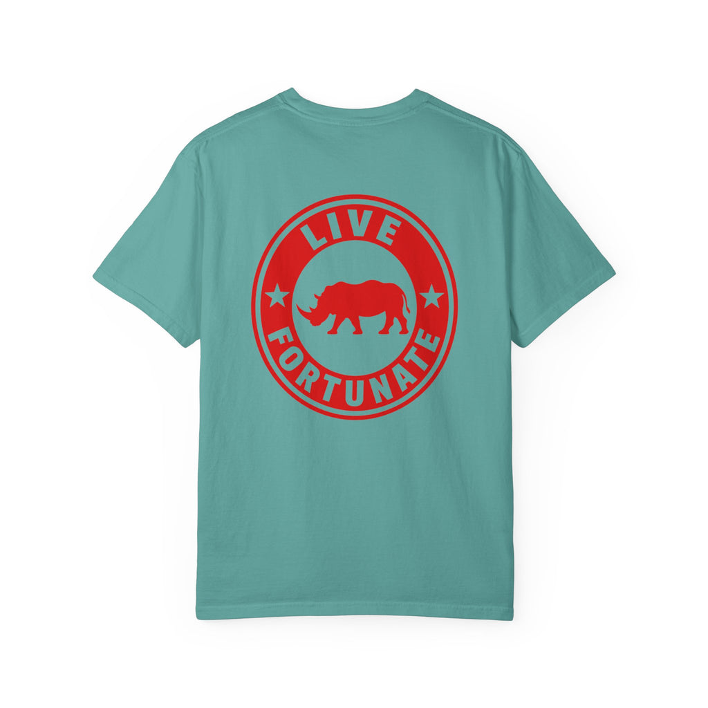 Live Fortunate Rhino T-Shirt — Red Rhino Logo Tee