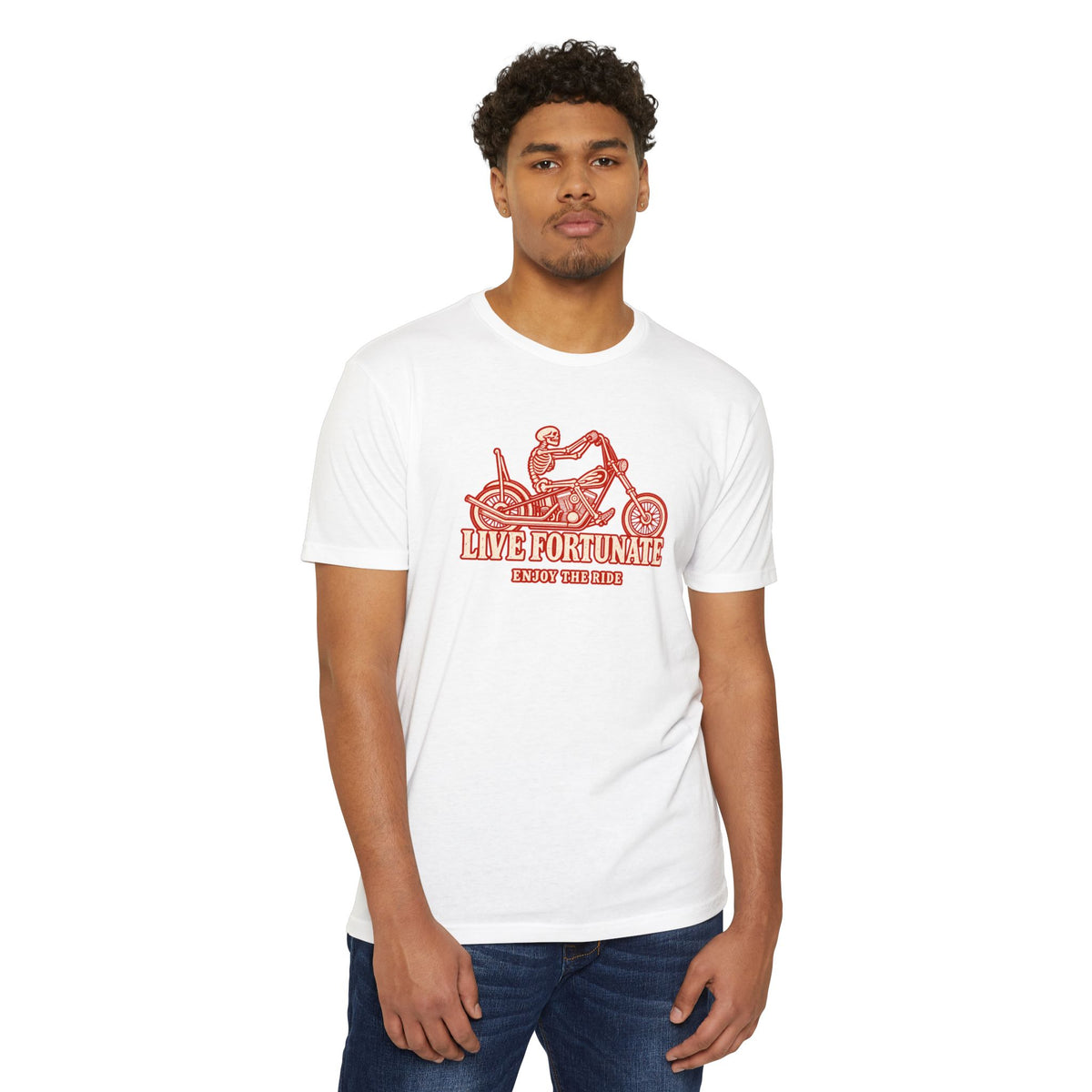 Live Fortunate Enjoy the Ride Skeleton Motorcycle Tee