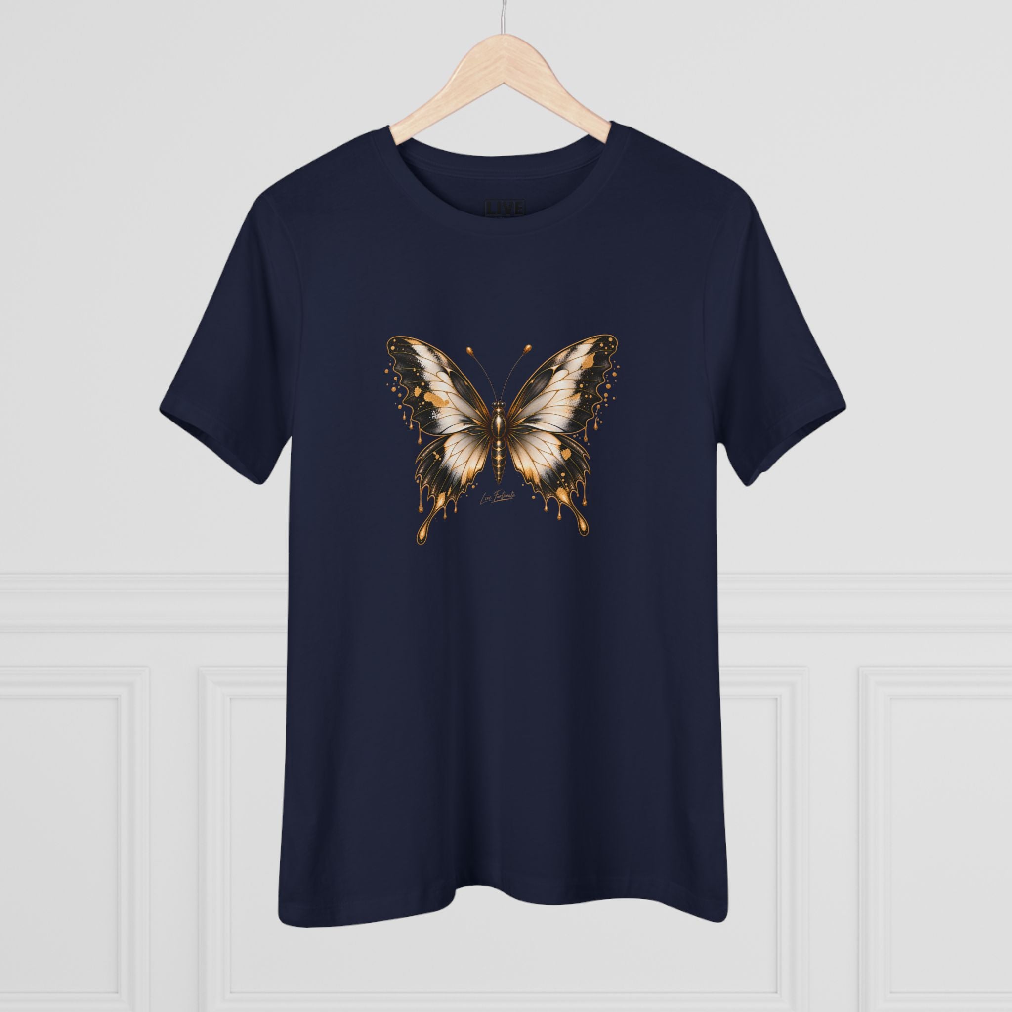 Butterfly Graphic Tee — Black/Antique White/Gold butterfly