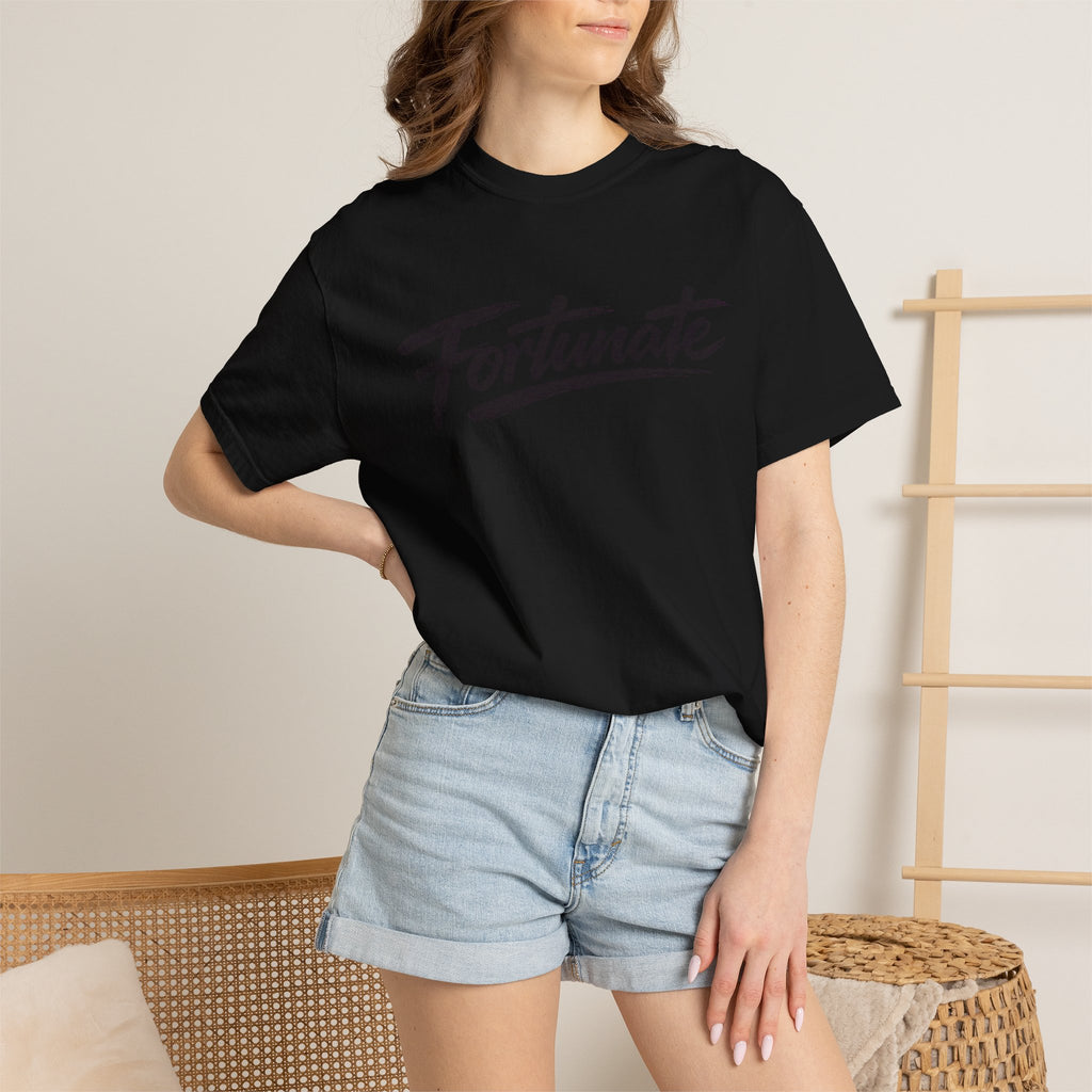 Fortunate Script T-Shirt — Casual Graphic Tee with 'Fortunate' Handwritten Logo