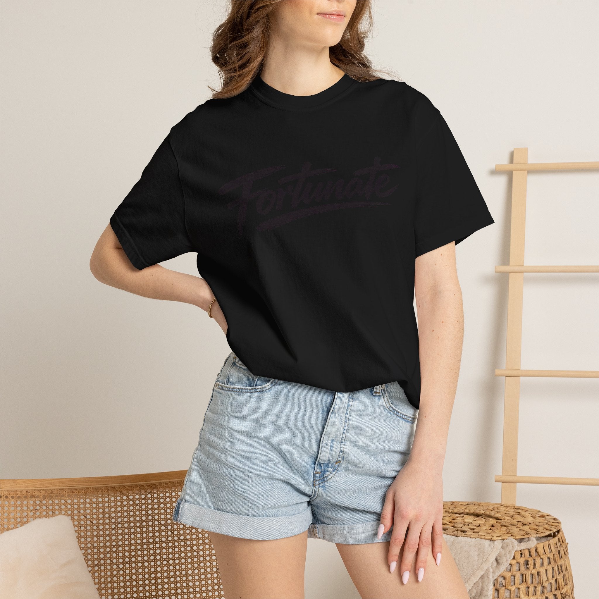 Fortunate Script T-Shirt — Casual Graphic Tee with 'Fortunate' Handwritten Logo