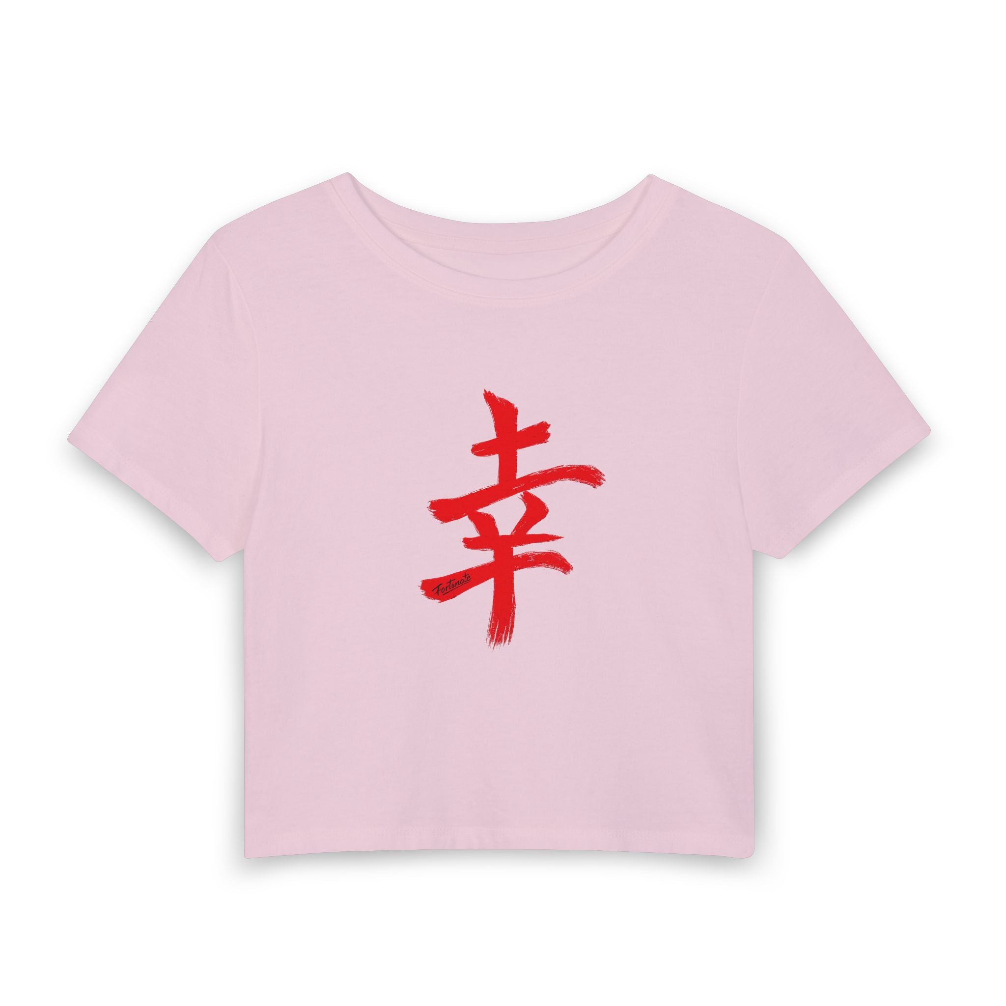 Women's Baby Tee - Red Brushstroke 'Happiness' Kanji Crop Top
