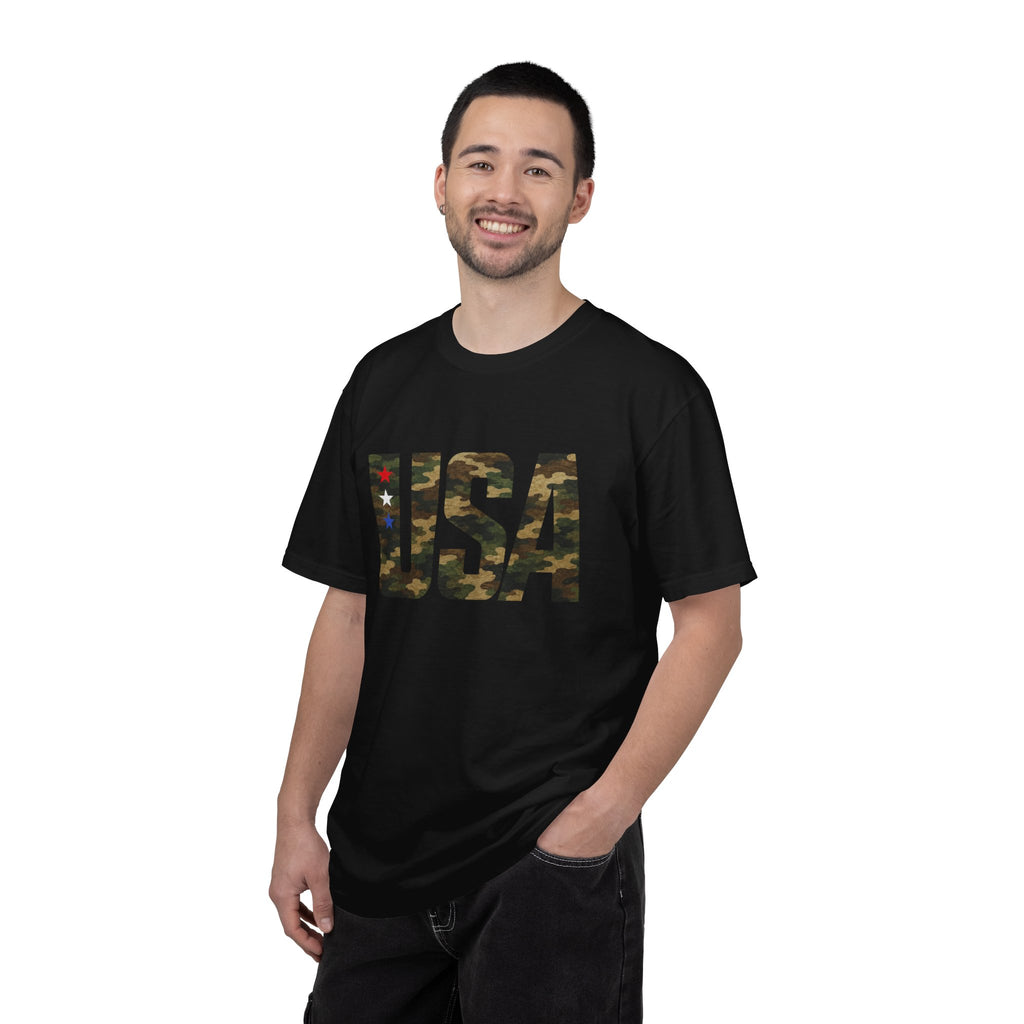 USA Camo Graphic T‑Shirt — Patriotic Military Style Tee