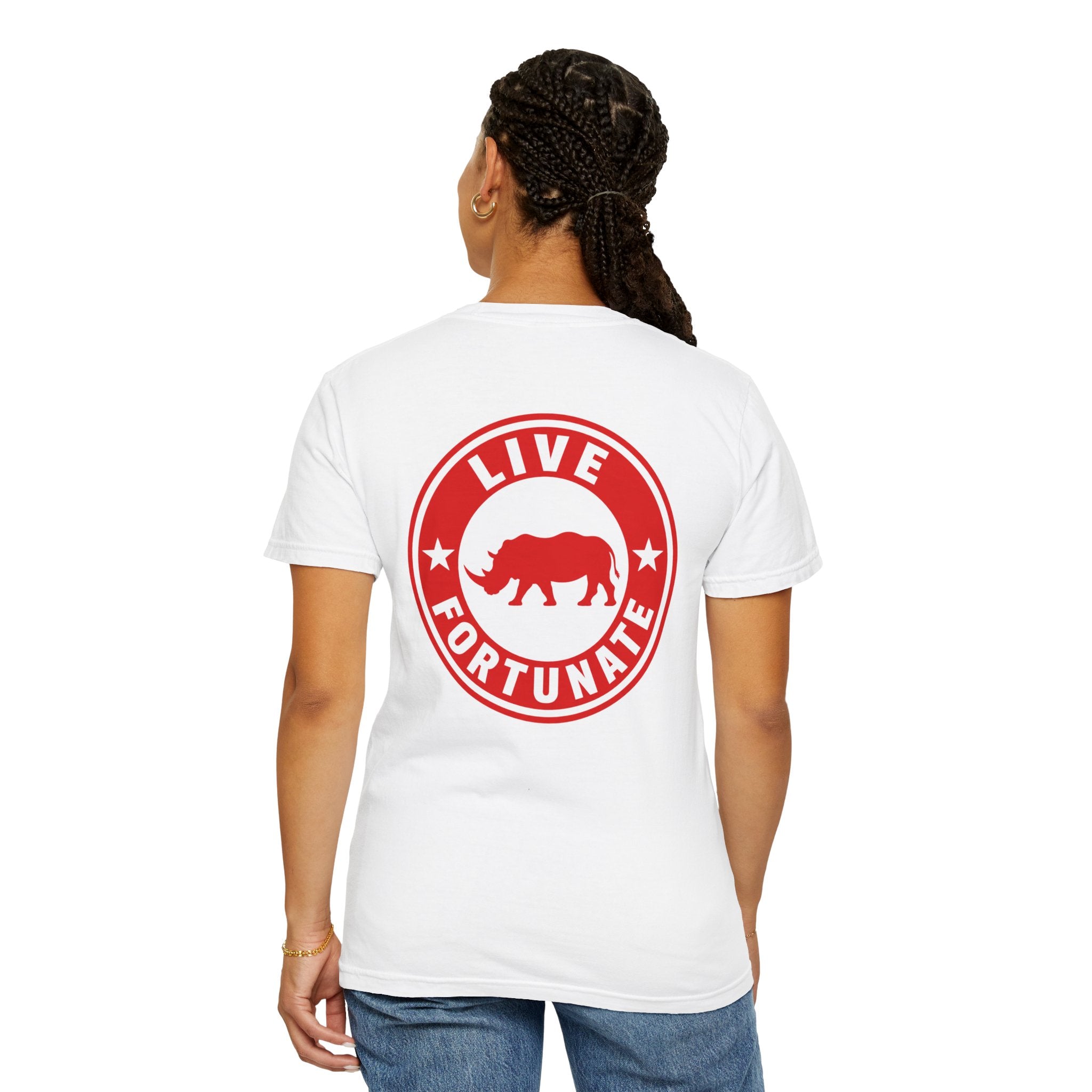 Live Fortunate Rhino T-Shirt — Red Rhino Logo Tee