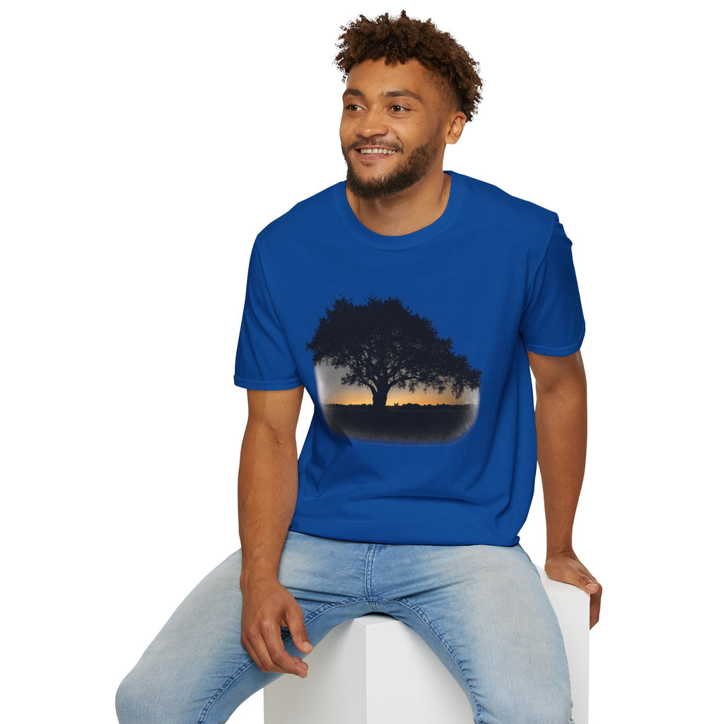 Tree of Clues Sunset T-Shirt — Silhouette Nature Graphic Tee