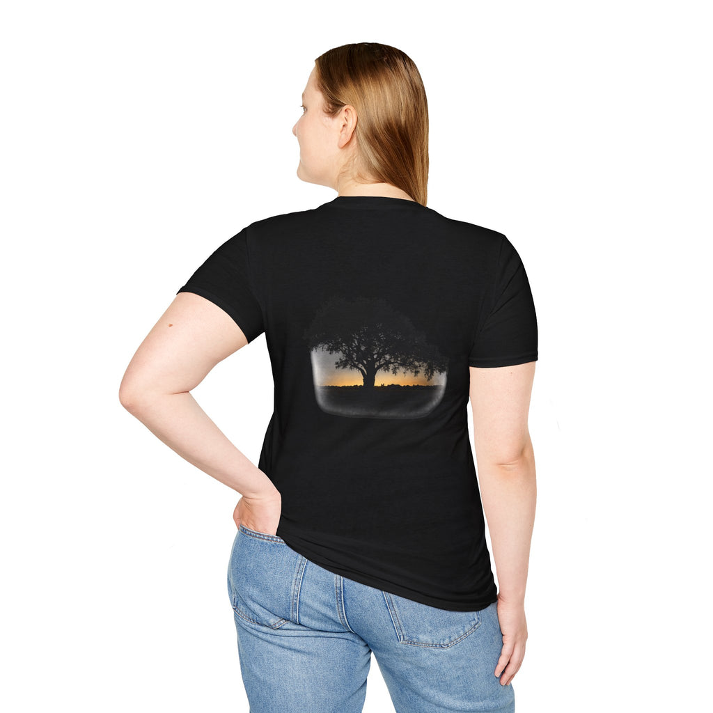 Tree of Clues Sunset T-Shirt — Silhouette Nature Graphic Tee