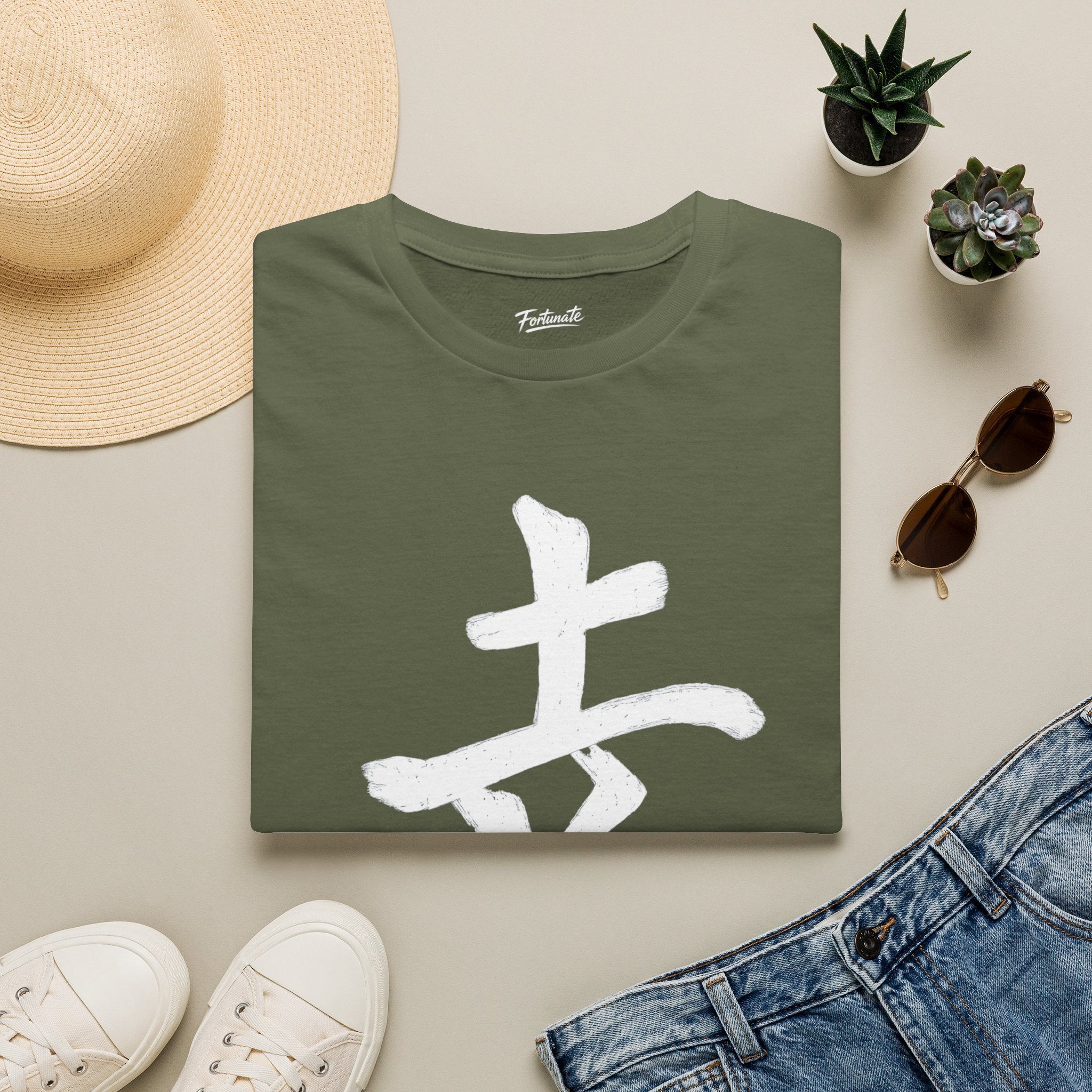 Minimal White T‑Shirt with Subtle Kanji Design — Lightweight Casual Tee