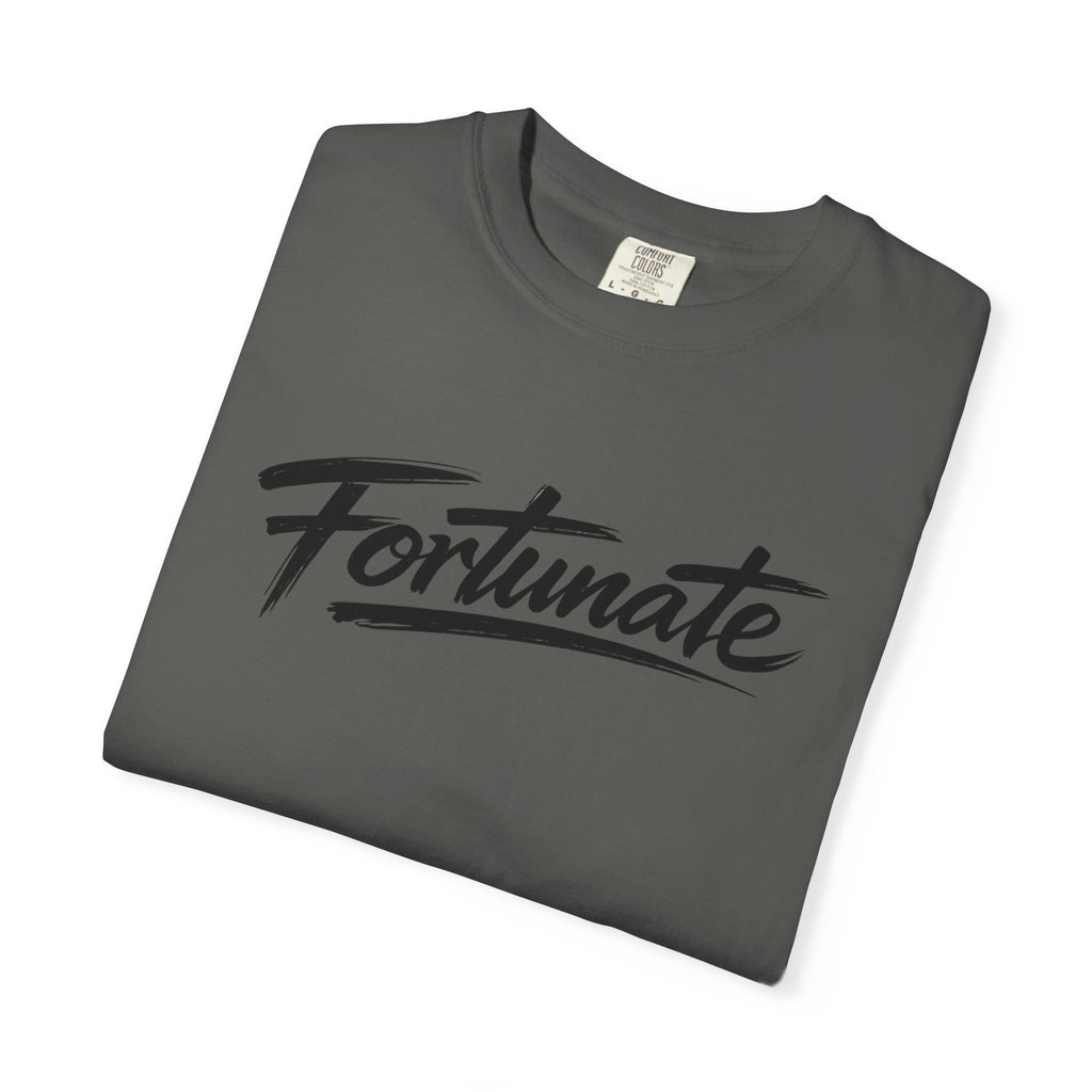 Fortunate Script T-Shirt — Casual Graphic Tee with 'Fortunate' Handwritten Logo