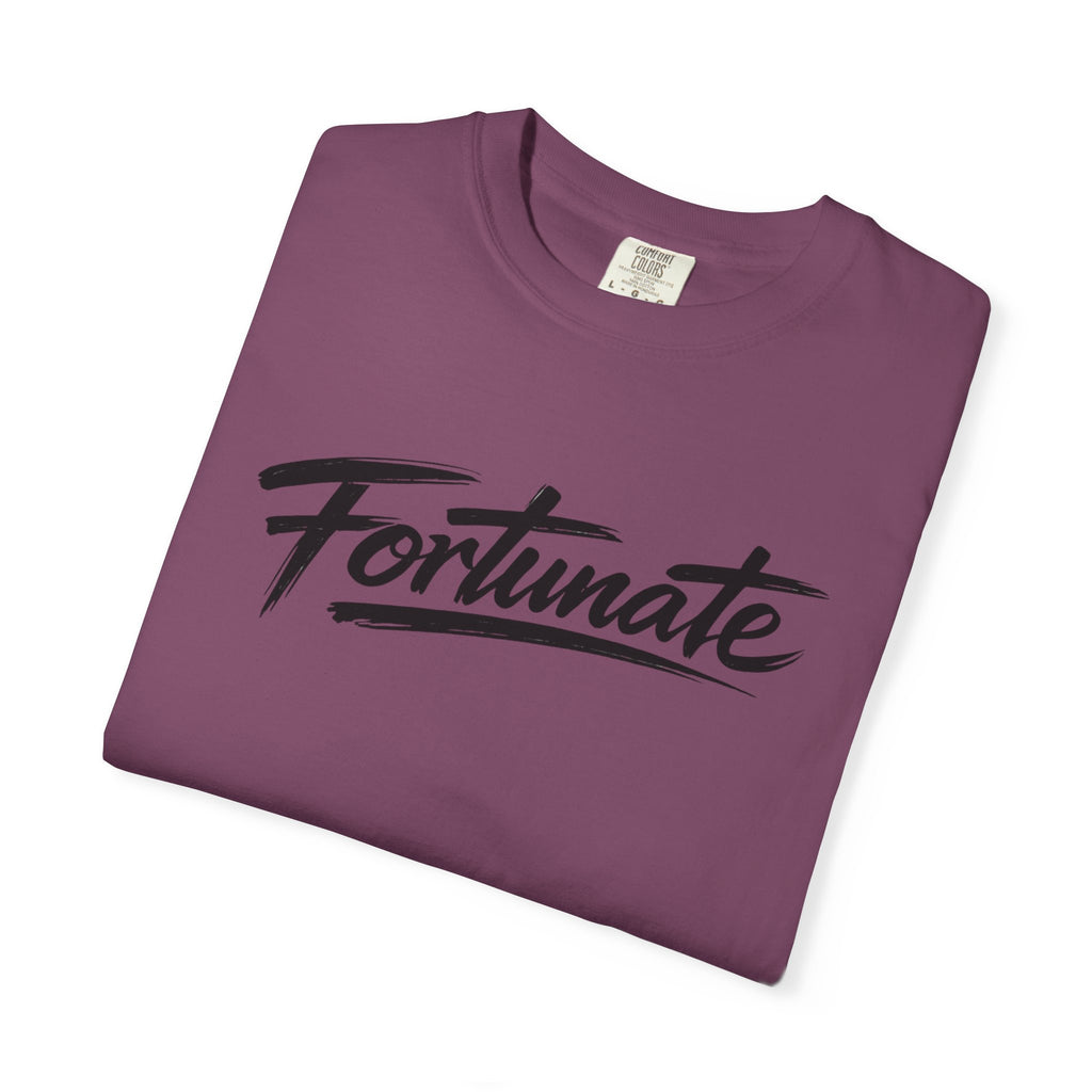 Fortunate Script T-Shirt — Casual Graphic Tee with 'Fortunate' Handwritten Logo