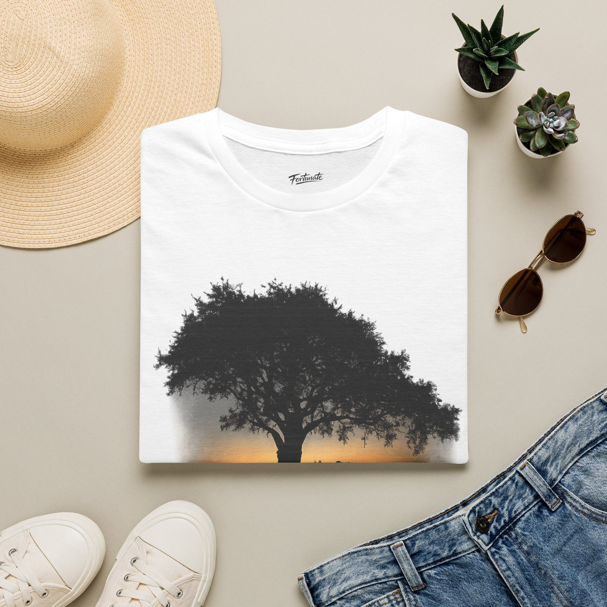 Tree of Clues Sunset T-Shirt — Silhouette Nature Graphic Tee