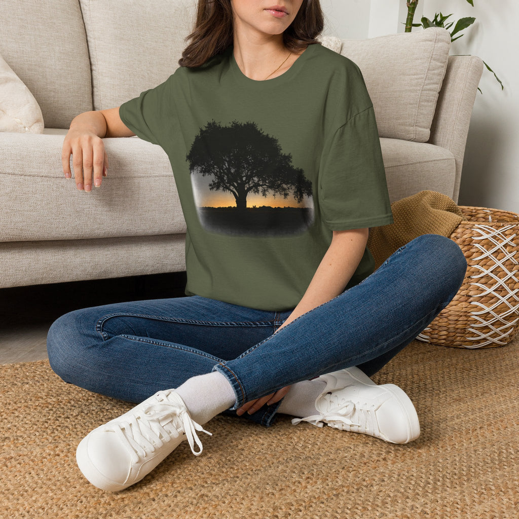 Tree of Clues Sunset T-Shirt — Silhouette Nature Graphic Tee