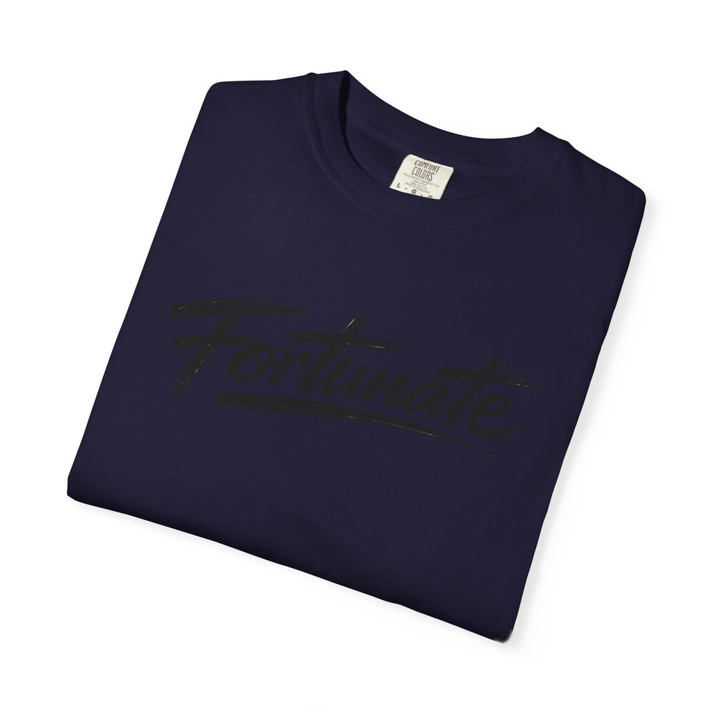 Fortunate Script T-Shirt — Casual Graphic Tee with 'Fortunate' Handwritten Logo