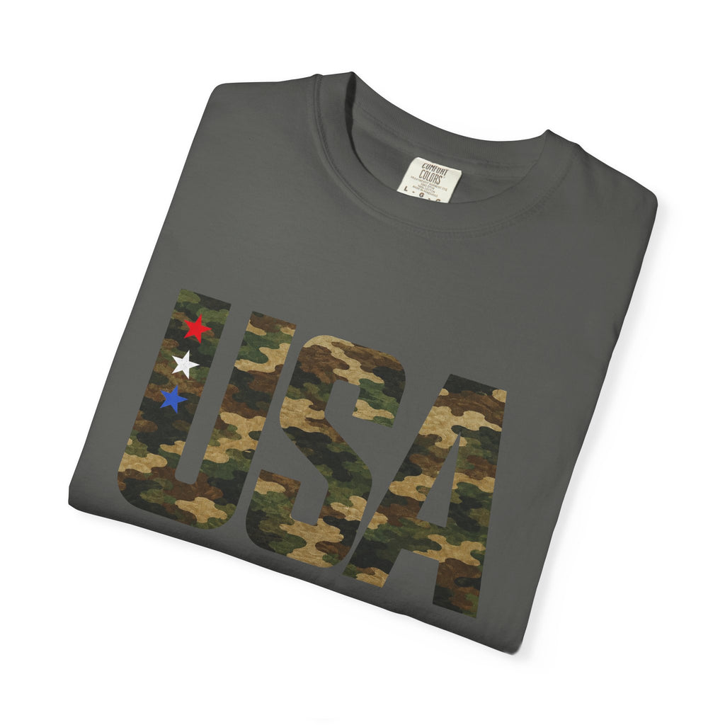 USA Camo Graphic T‑Shirt — Patriotic Military Style Tee