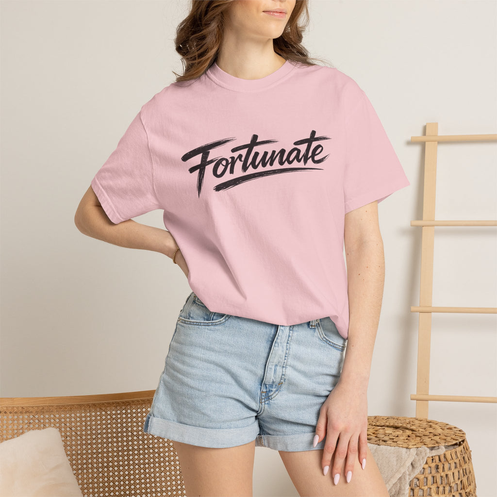Fortunate Script T-Shirt — Casual Graphic Tee with 'Fortunate' Handwritten Logo