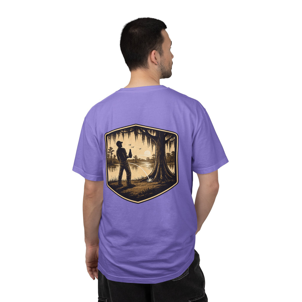 Fishing Lake Scene T-Shirt — Vintage Angler Silhouette Tee